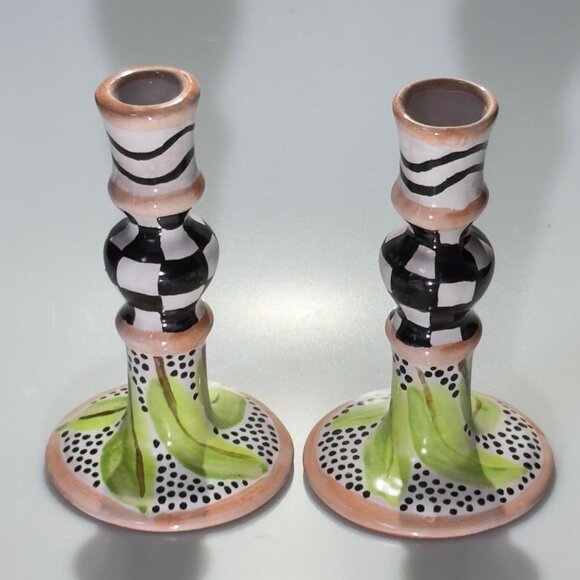 Hand-Painted Ceramic Candlestick Holders Pair With Unique Design - Picture 8 of 8